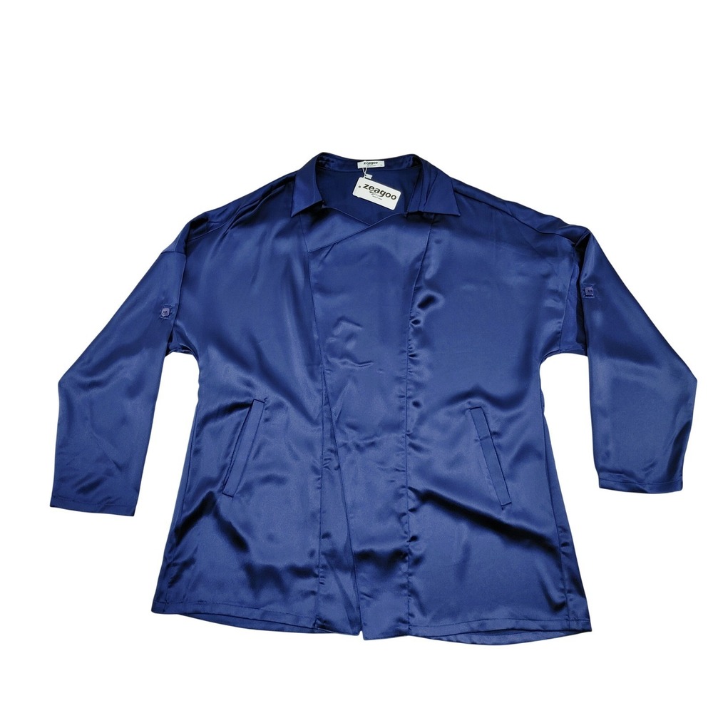 Zeagoo Women's Navy Blue Satin Open Front Robe Jacket Kimono Style Size XL